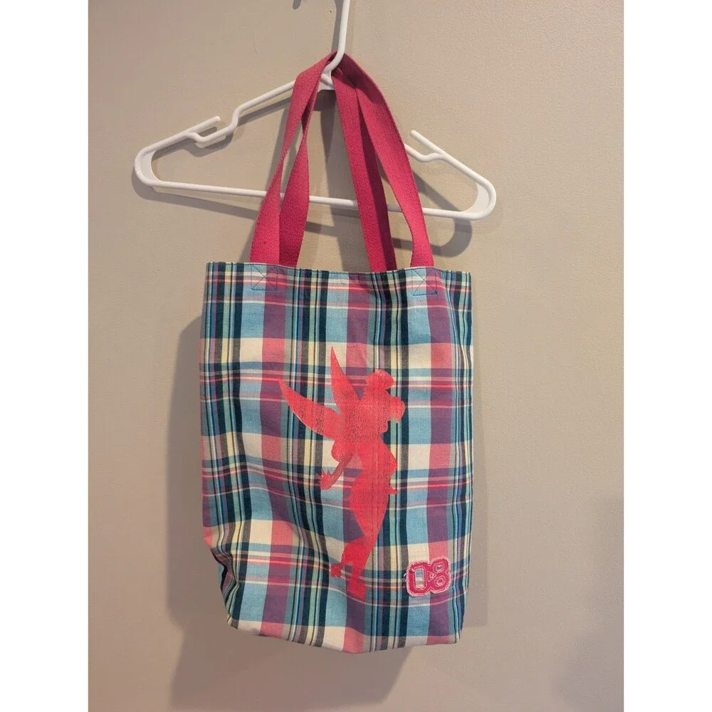 2008 PATCH Disney parks resort Tote Bag TinkerBell Plaid Pink Varsity Chenille
